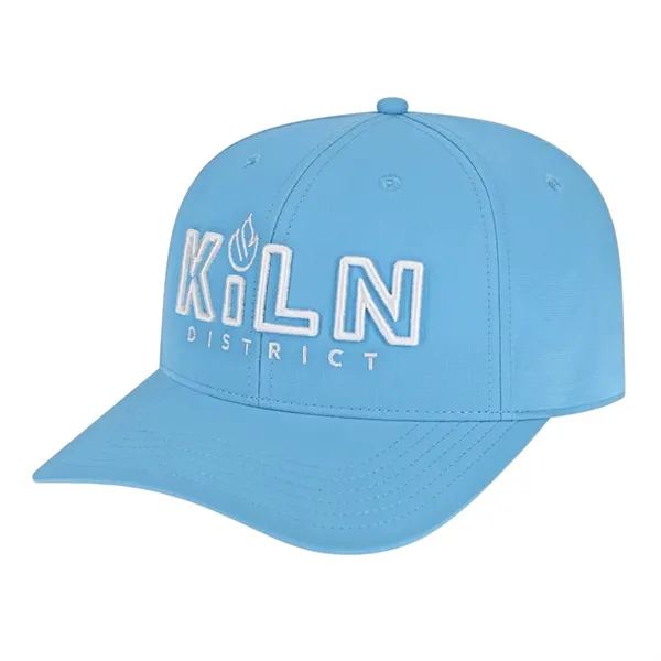 Medium profile five panel structured cap with a modified flat visor... from ASI 43792 Cap America Inc