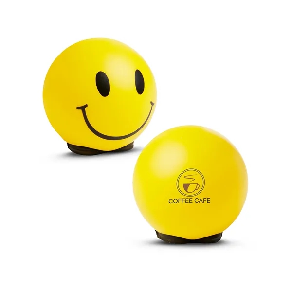 Yellow friendly face stress reliever with black feet.... from ASI 79530 Prime Line