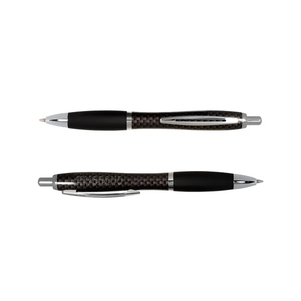 5.5" x .51" aluminum plunger-action ballpoint pen with imitation carbon fiber... from ASI 79530 Prime Line