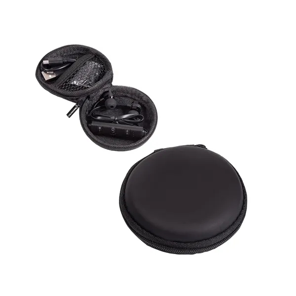 Wireless sport magnetic earbuds with mic in EVA round zippered case... from ASI 79530 Prime Line