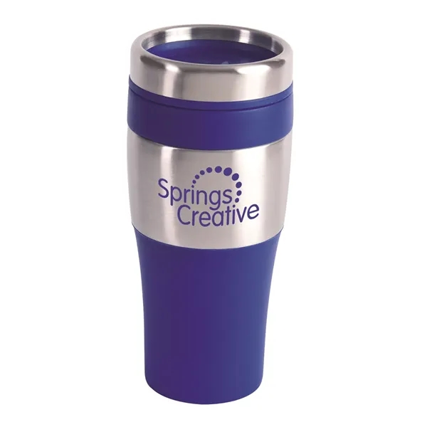 16 oz. insulated travel mug with PVC grip, thumb-slide plastic lid,... from ASI 79530 Prime Line