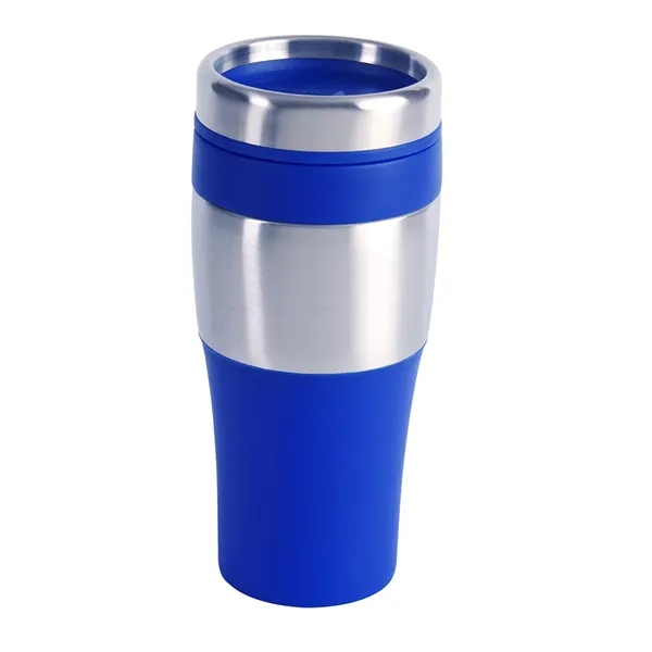 16 oz. insulated travel mug with PVC grip, thumb-slide plastic lid,... from ASI 79530 Prime Line