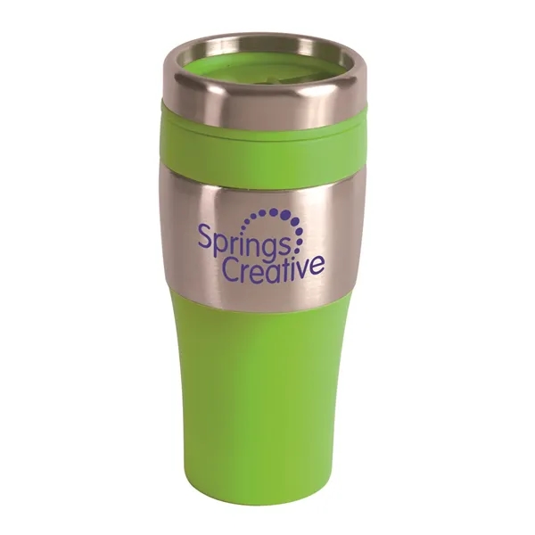 16 oz. insulated travel mug with PVC grip, thumb-slide plastic lid,... from ASI 79530 Prime Line