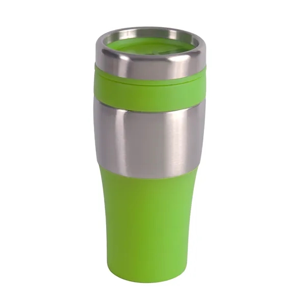 16 oz. insulated travel mug with PVC grip, thumb-slide plastic lid,... from ASI 79530 Prime Line