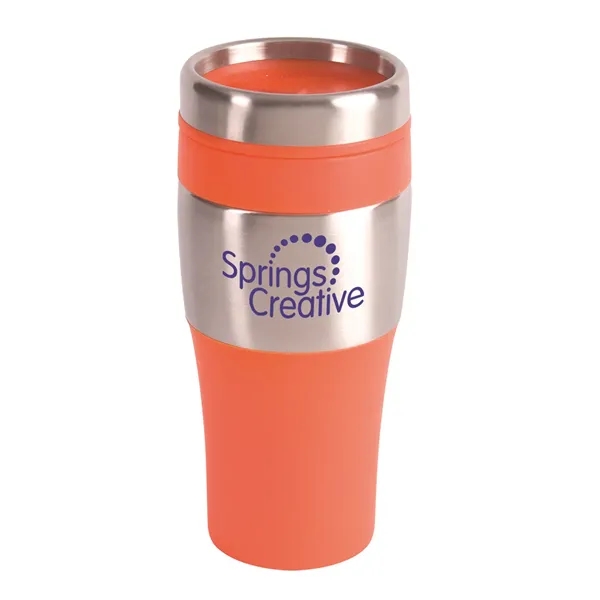 16 oz. insulated travel mug with PVC grip, thumb-slide plastic lid,... from ASI 79530 Prime Line