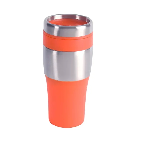 16 oz. insulated travel mug with PVC grip, thumb-slide plastic lid,... from ASI 79530 Prime Line