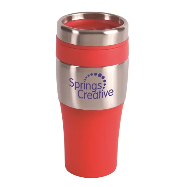 16 oz. insulated travel mug with PVC grip, thumb-slide plastic lid,... from ASI 79530 Prime Line
