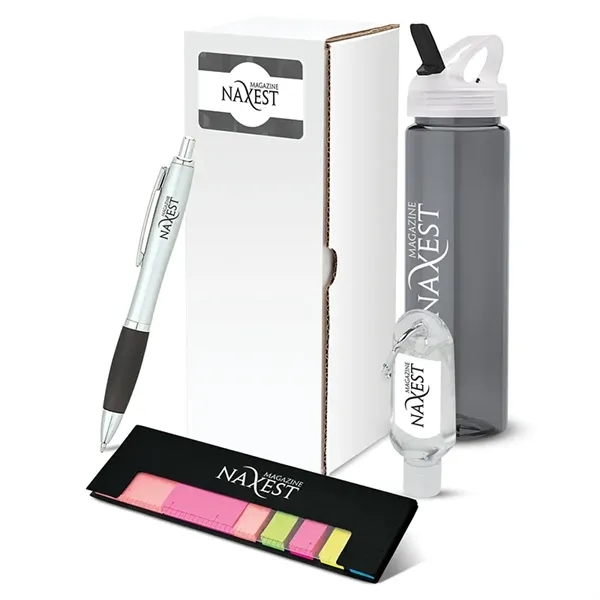 4 pc. gift set with 25 oz. PET water bottle, plunge-action... from ASI 67866 Logomark/Valumark