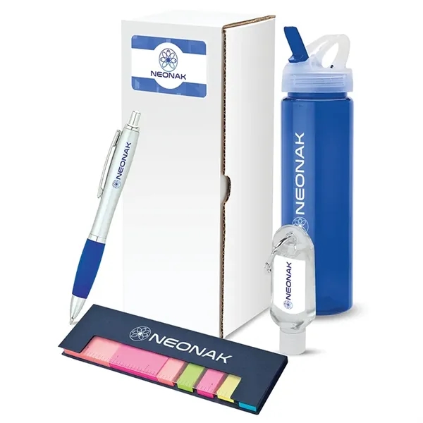 4 pc. gift set with 25 oz. PET water bottle, plunge-action... from ASI 67866 Logomark/Valumark