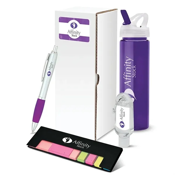 4 pc. gift set with 25 oz. PET water bottle, plunge-action... from ASI 67866 Logomark/Valumark