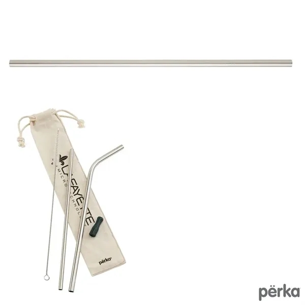 Five-piece Perka® Avila stainless steel drinking straw set in cotton drawstring... from ASI 67866 Logomark/Valumark