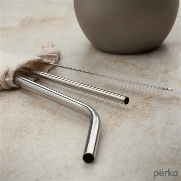 Five-piece Perka® Avila stainless steel drinking straw set in cotton drawstring... from ASI 67866 Logomark/Valumark