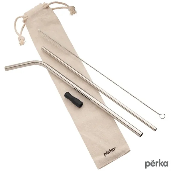 Five-piece Perka® Avila stainless steel drinking straw set in cotton drawstring... from ASI 67866 Logomark/Valumark