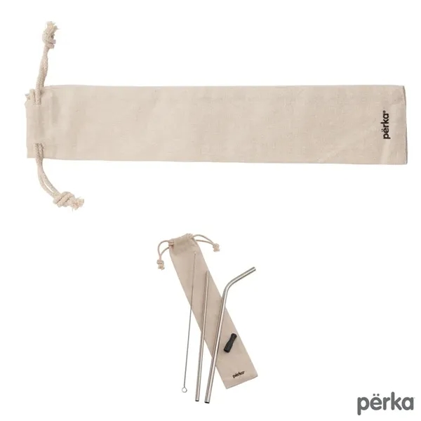 Five-piece Perka® Avila stainless steel drinking straw set in cotton drawstring... from ASI 67866 Logomark/Valumark