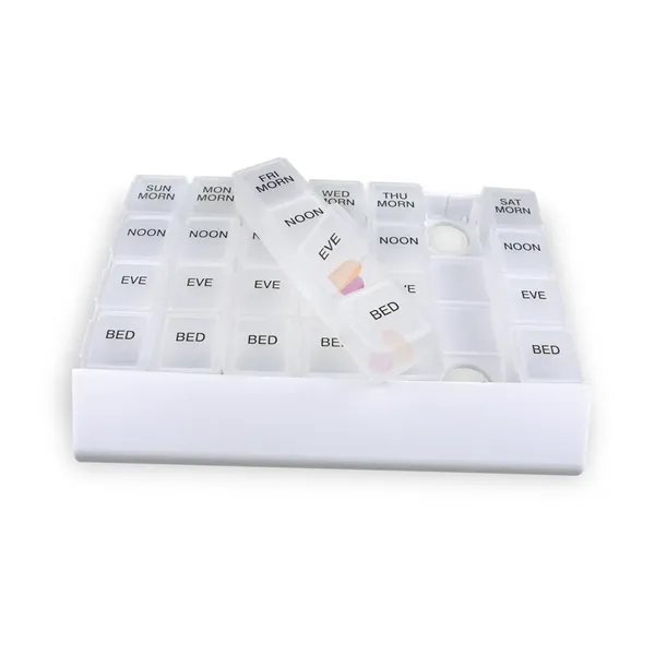 24/7 medicine tray organizer with seven removable four-compartment pill boxes.... from ASI 38980 Bay State Specialty Co