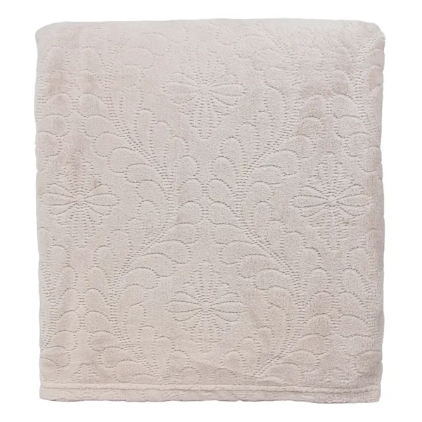 50" x 60": Plush throw with stitched floral pattern in Almond... from ASI 79750 Pro Towels / Palmetto Blanket Company