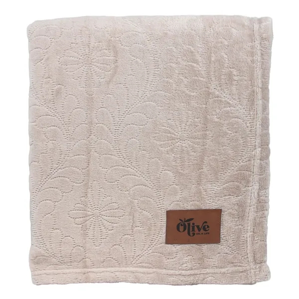 50" x 60": Plush throw with stitched floral pattern in Almond... from ASI 79750 Pro Towels / Palmetto Blanket Company