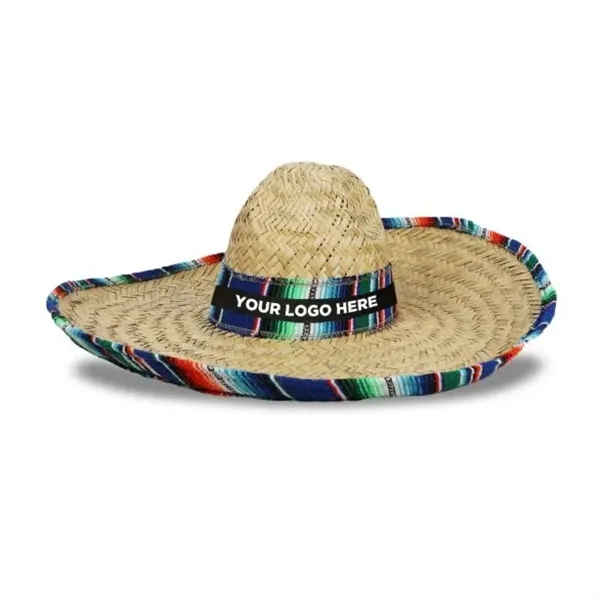 Over-sized straw sombrero hat with serape trim and imprintable hat band.... from ASI 42016 Brighter Promotions Inc