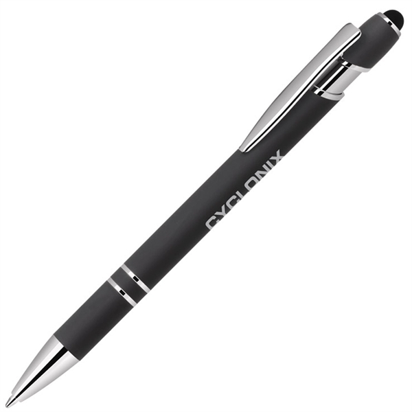 Rubber finish aluminum click action ballpoint stylus pen... from ASI 79535 Primetime