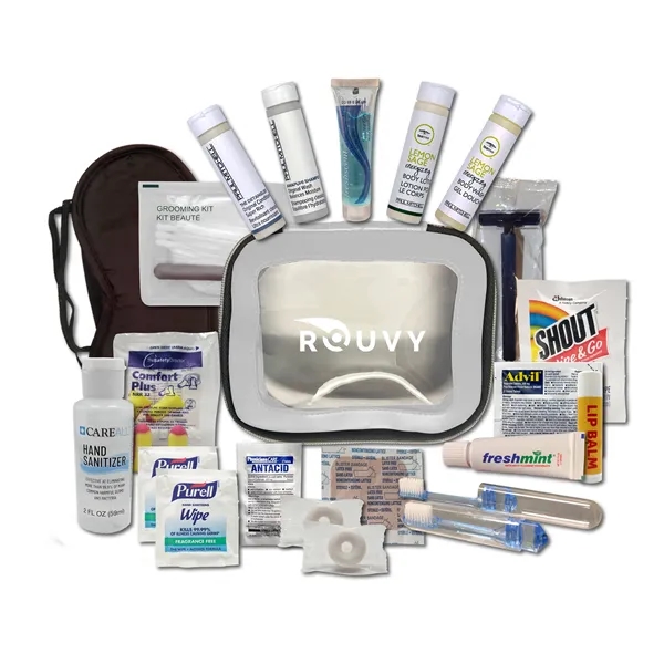 Travel kit with hand sanitizer, earplugs, toothbrush, and toothpaste.... from ASI 84514 Safety Made