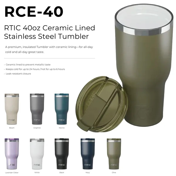RTIC 40 ounce ceramic insulated stainless steel ringed tumbler with lid.... from ASI 74601 Calico