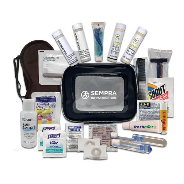 Travel kit with hand sanitizer, earplugs, toothbrush, and toothpaste.... from ASI 84514 Safety Made
