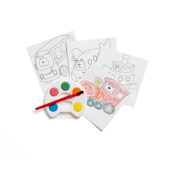 Kids painting set with watercolor palette, brush, four 4" x 6.25"... from ASI 63549 Jornik Manufacturing Corp / Jornik