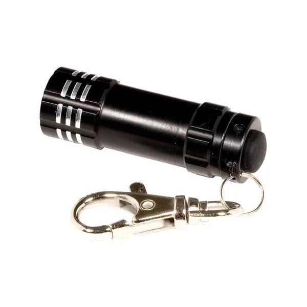 Mini aluminum flashlight with 3 ultra-bright LED bulbs, a latching key... from ASI 79530 Prime Line