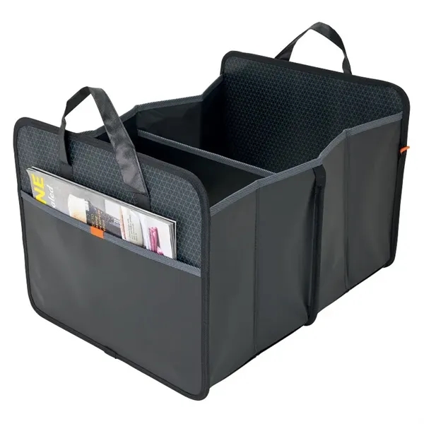 Optimum-II trunk organizer with two compartments, front pocket, and carrying handles;... from ASI 67866 Logomark/Valumark