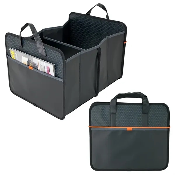 Optimum-II trunk organizer with two compartments, front pocket, and carrying handles;... from ASI 67866 Logomark/Valumark