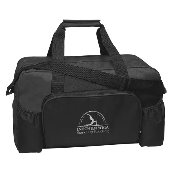 Polyester duffel bag with two side pockets for cell phone, water,... from ASI 61125 Hit Promotional Products / Hit®