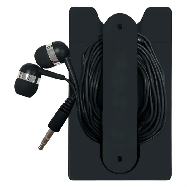 Ear buds with a phone wallet that doubles as a vertical... from ASI 61125 Hit Promotional Products / Hit®