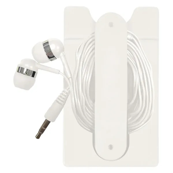 Ear buds with a phone wallet that doubles as a vertical... from ASI 61125 Hit Promotional Products / Hit®