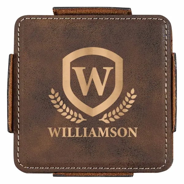Coaster set made of polyurethane leather with four coasters that feature... from ASI 61125 Hit Promotional Products / Hit®