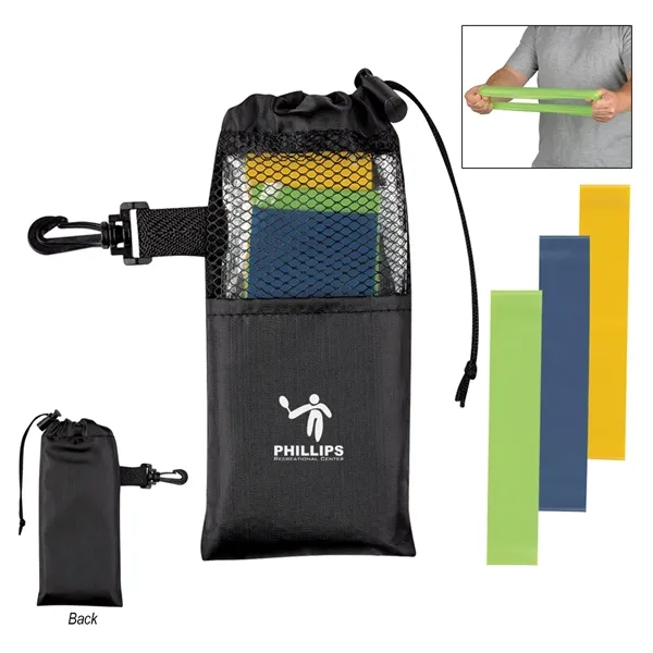 Strength resistance band set with three exercise bands in a nylon/mesh... from ASI 61125 Hit Promotional Products / Hit®