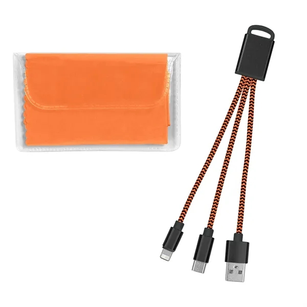 Charging buddy kit with 3-in-1 braided connectors and a microfiber cloth... from ASI 61125 Hit Promotional Products / Hit®