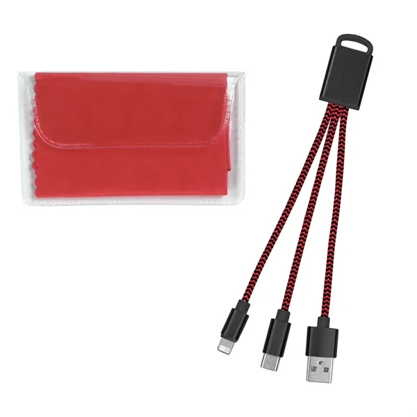 Charging buddy kit with 3-in-1 braided connectors and a microfiber cloth... from ASI 61125 Hit Promotional Products / Hit®