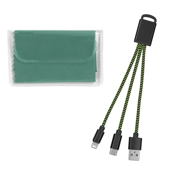 Charging buddy kit with 3-in-1 braided connectors and a microfiber cloth... from ASI 61125 Hit Promotional Products / Hit®