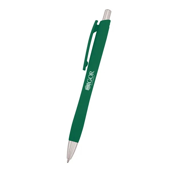 Plunger-action pen measuring 5 1/2" with a smooth rubber finish and... from ASI 61125 Hit Promotional Products / Hit®