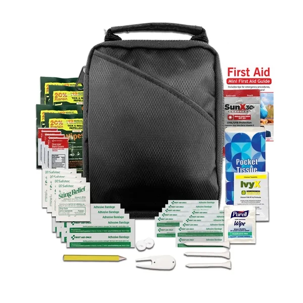 Golf kit with insect repellent wipes, sunscreen, first aid basics, golf... from ASI 84514 Safety Made