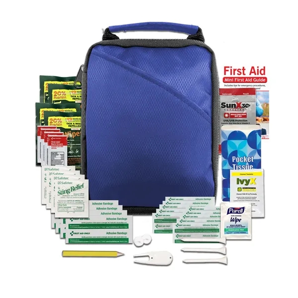 Golf kit with insect repellent wipes, sunscreen, first aid basics, golf... from ASI 84514 Safety Made