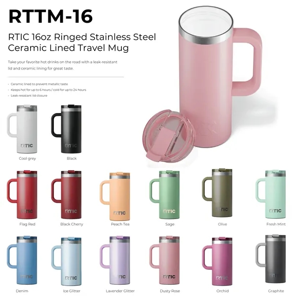 RTIC double-wall stainless steel 16 ounce travel mug with flip-top lid... from ASI 74601 Calico