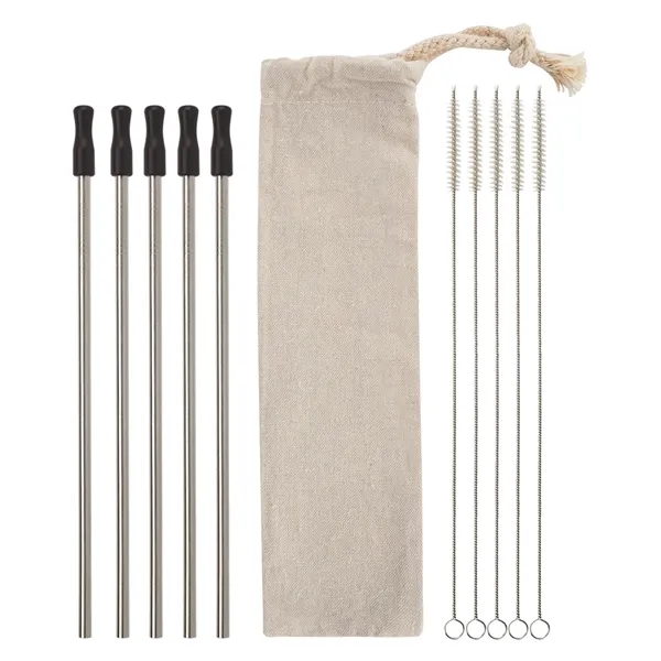 5-pack reusable stainless straw kit with cotton pouch for reducing impact... from ASI 61125 Hit Promotional Products / Hit®