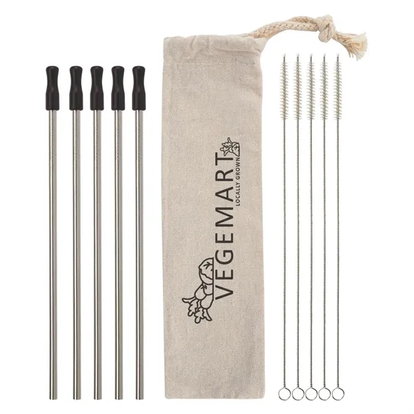 5-pack reusable stainless straw kit with cotton pouch for reducing impact... from ASI 61125 Hit Promotional Products / Hit®