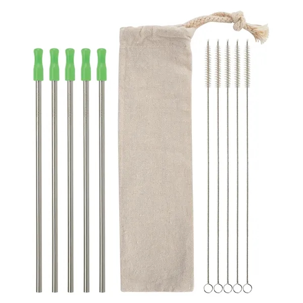 5-pack reusable stainless straw kit with cotton pouch for reducing impact... from ASI 61125 Hit Promotional Products / Hit®