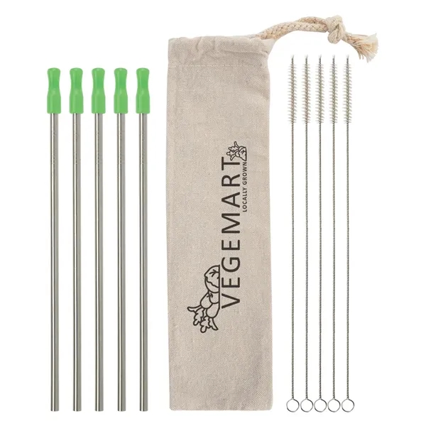 5-pack reusable stainless straw kit with cotton pouch for reducing impact... from ASI 61125 Hit Promotional Products / Hit®