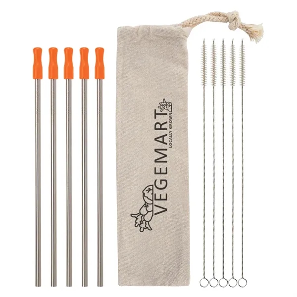 5-pack reusable stainless straw kit with cotton pouch for reducing impact... from ASI 61125 Hit Promotional Products / Hit®