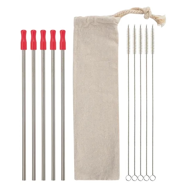 5-pack reusable stainless straw kit with cotton pouch for reducing impact... from ASI 61125 Hit Promotional Products / Hit®