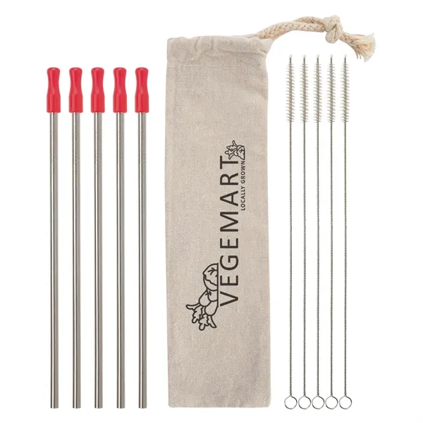 5-pack reusable stainless straw kit with cotton pouch for reducing impact... from ASI 61125 Hit Promotional Products / Hit®