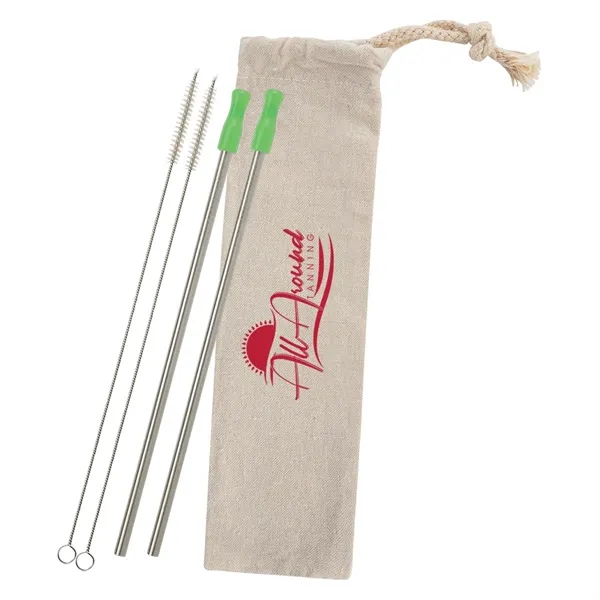 2-pack reusable stainless straw kit with cotton pouch for reducing impact... from ASI 61125 Hit Promotional Products / Hit®